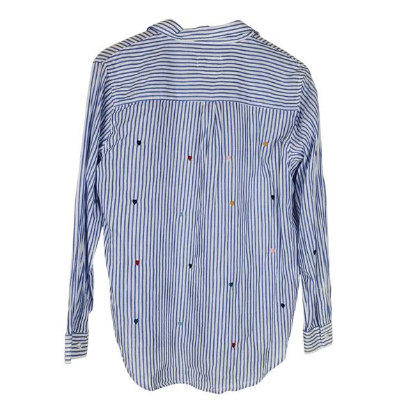 Rails Taylor Embroidered Hearts Striped Button Front Shirt Blouse Size M Top - Picture 3 of 15